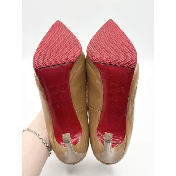 Christian Louboutin Pigalle Plato 120 Nude Patent Leather Stiletto Heels Sz 37.5 - Picture 10 of 14
